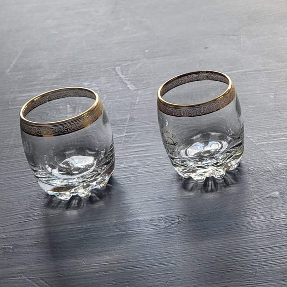 Vintage Pasabahce Gold Rimmed Roly Poly Low Ball Liquor Glasses Set Of 5 - Picture 8 of 13